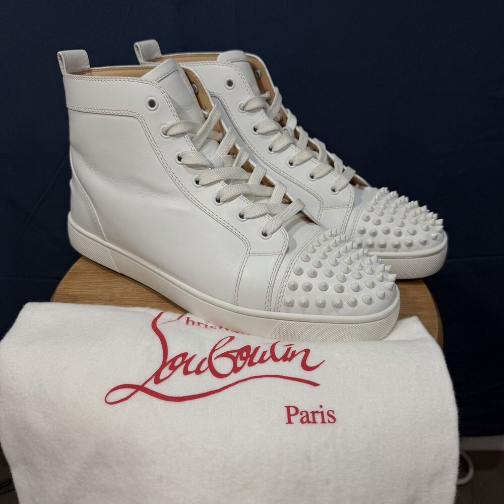 Christian Louboutin High Top Spike Sneakers Preowned White Size 44EU/11 US